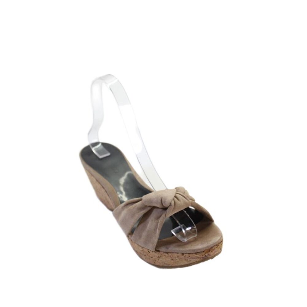 Jimmy Choo Womens Suede Twist Knot Cork Sandal Heels Brown Size 38 8